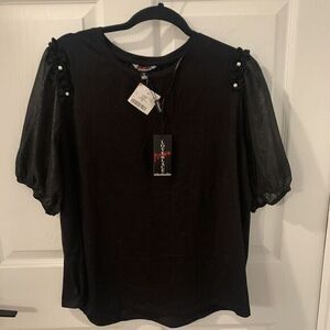 Love & Lace black Size 1X Puff Sleeve Pearl‎ Ruffle metallic Gauze dark fairy